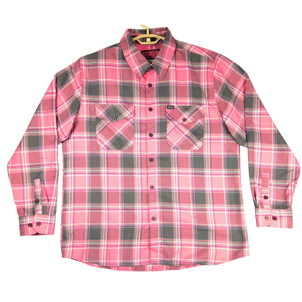 Dixxon Flannel Co Shreddy Pink Grey Plaid D-Tech Button Down Shirt Mens 2X
